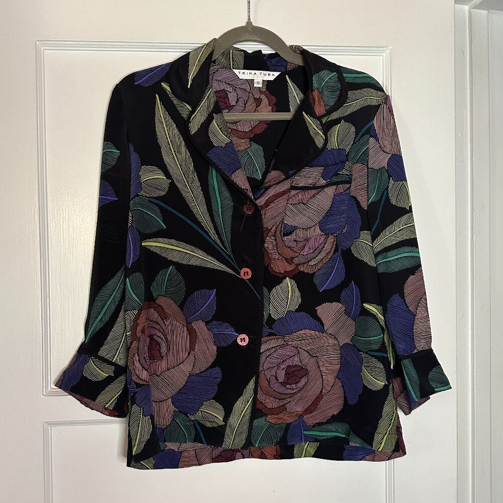 Trina Turk 100% Silk Floral Top - Size S